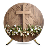 Aperturee - Aperturee Spring Floral Wooden Cross Door Round Easter Backdrop