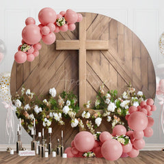 Aperturee - Aperturee Spring Floral Wooden Cross Door Round Easter Backdrop