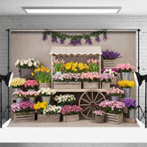 Aperturee Aperturee Spring Flower Market Cart Photography Backdrop Colorful Tulips and Roses Rustic Garden Party Photo Prop Decor