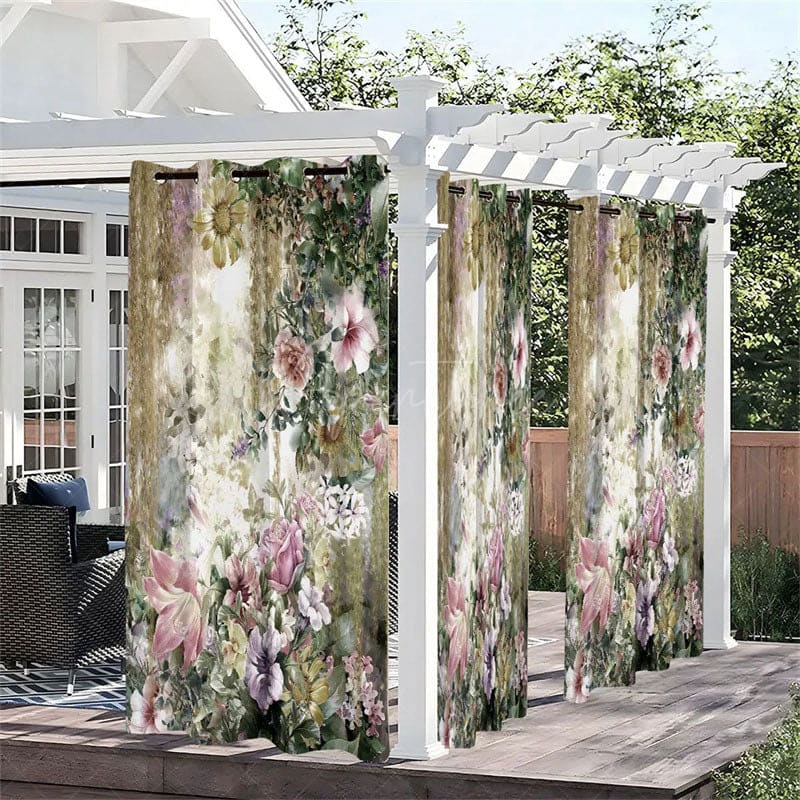 Aperturee - Aperturee Spring Flower Waterproof Printed Outdoor Curtains