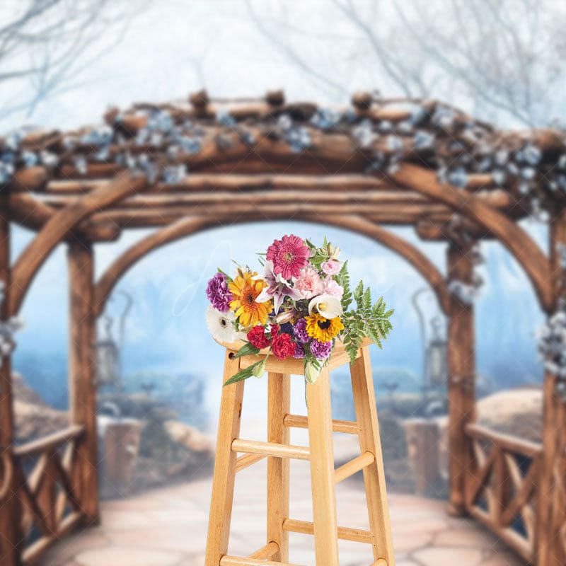 Aperturee - Aperturee Spring Flowers Wood Arch Pavilion Forest Backdrop