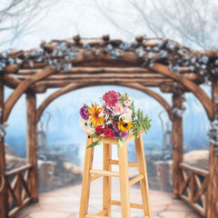 Aperturee - Aperturee Spring Flowers Wood Arch Pavilion Forest Backdrop