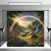 Aperturee - Aperturee Spring Forest Pot of Gold Photography Backdrop Rainbow Waterfall Nature Photo Background St Patricks Day Decor