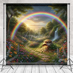 Aperturee - Aperturee Spring Forest Pot of Gold Photography Backdrop Rainbow Waterfall Nature Photo Background St Patricks Day Decor