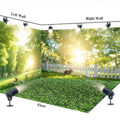 Aperturee - Aperturee Spring Forest Room Set Backdrop Sunny Green Grass Easter Bunny Photography Background Nature Scene Photo Decor