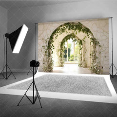Aperturee - Aperturee Spring Garden Arch Backdrop White Architecture Green Vine Photography Background Wedding Floral Gate Photo Prop