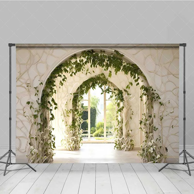 Aperturee - Aperturee Spring Garden Arch Backdrop White Architecture Green Vine Photography Background Wedding Floral Gate Photo Prop