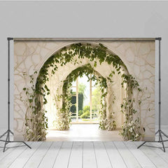 Aperturee - Aperturee Spring Garden Arch Backdrop White Architecture Green Vine Photography Background Wedding Floral Gate Photo Prop