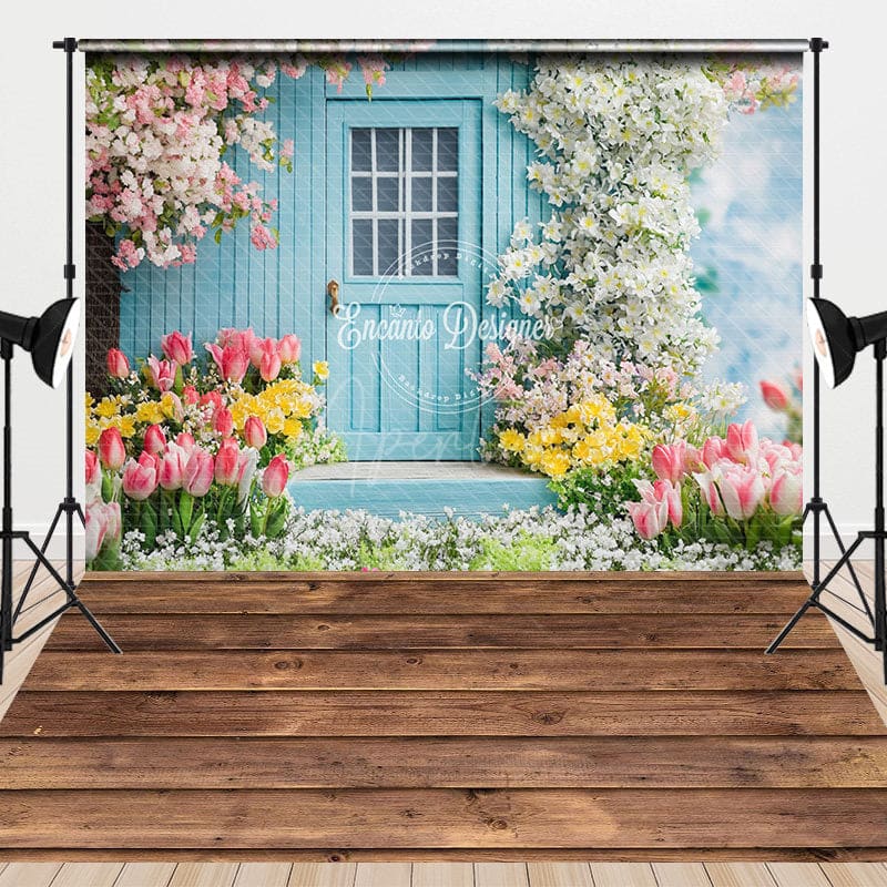 Aperturee - Aperturee Spring Garden Blue Cabin Floral Combo Set Backdrop
