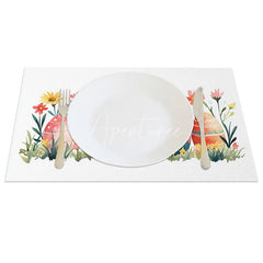 Aperturee - Aperturee Spring Garden Easter Eggs Set of 4 Placemats Red Yellow Wildflower Table Mats Nature Holiday Home Decoration