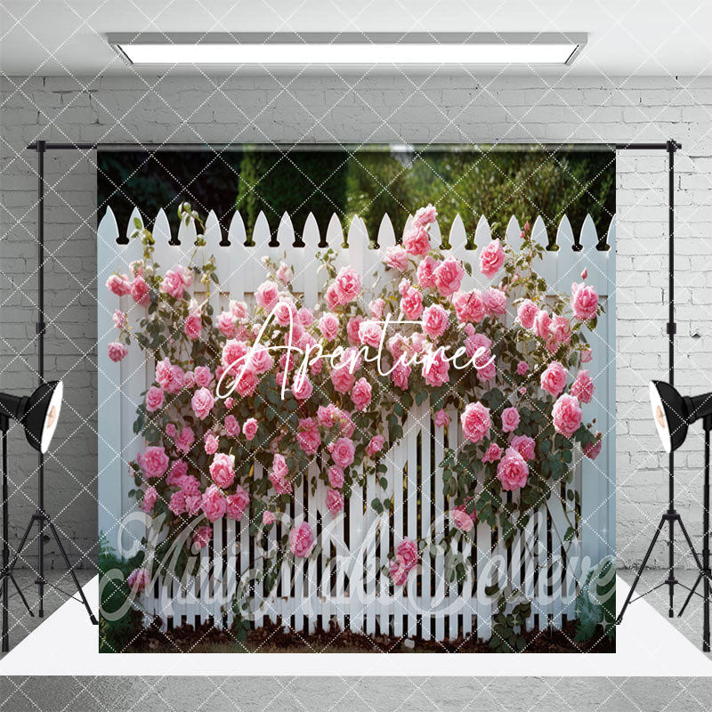 Aperturee - Aperturee Spring Garden Fence Greenery Floral Room Set Backdrop