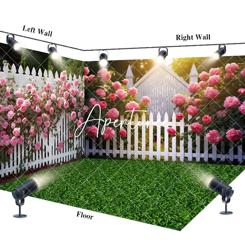 Aperturee - Aperturee Spring Garden Fence Greenery Floral Room Set Backdrop