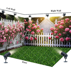 Aperturee - Aperturee Spring Garden Fence Greenery Floral Room Set Backdrop