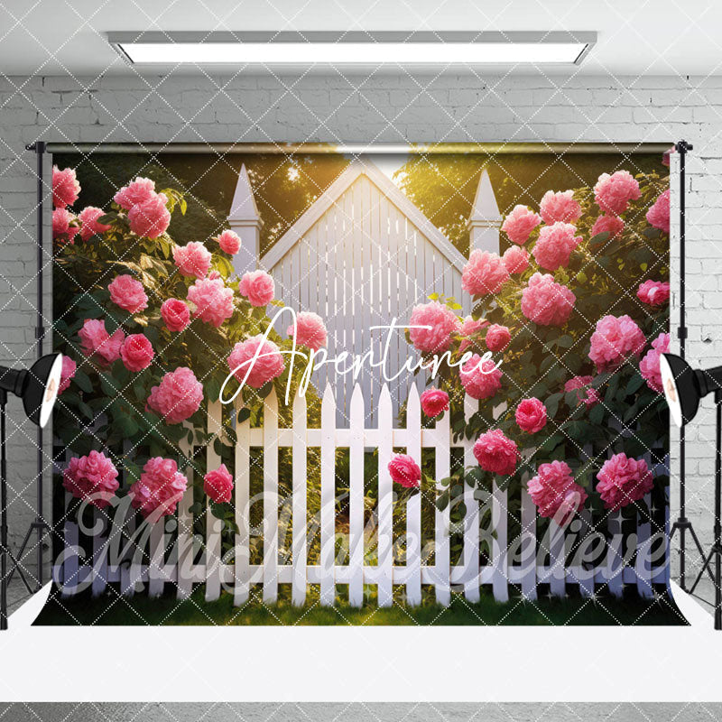 Aperturee - Aperturee Spring Garden Fence Greenery Floral Room Set Backdrop