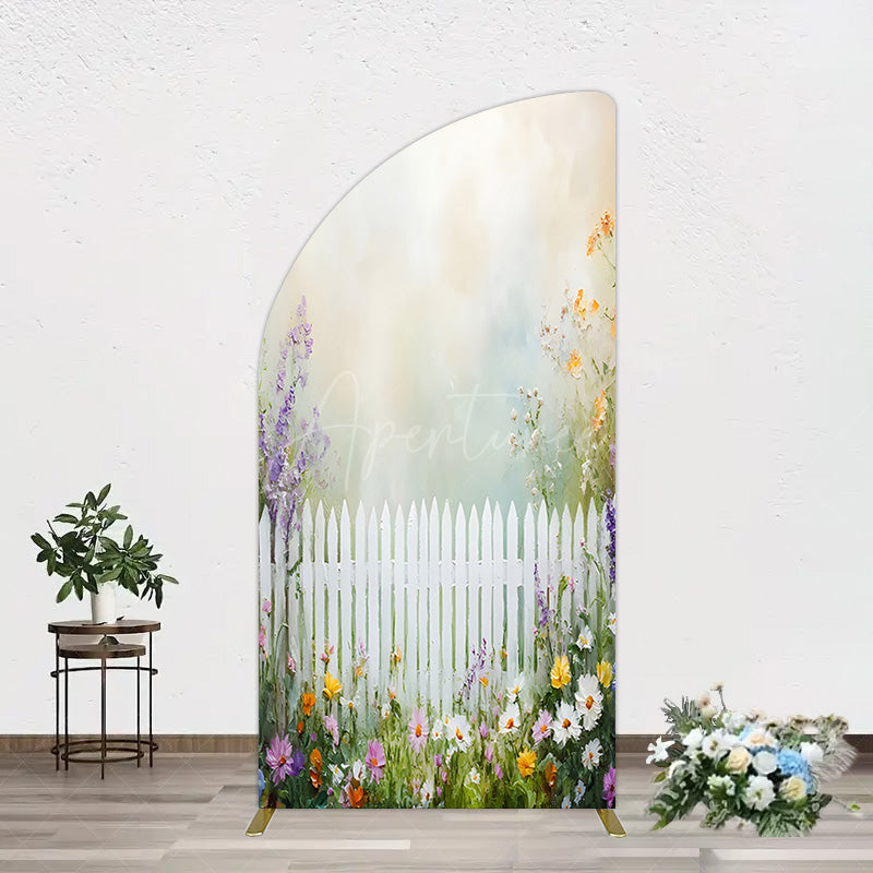 Aperturee - Aperturee Spring Garden Fence Wild Floral Easter Half Moon Arch Bacdrop