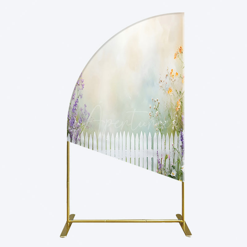 Aperturee - Aperturee Spring Garden Fence Wild Floral Easter Half Moon Arch Bacdrop