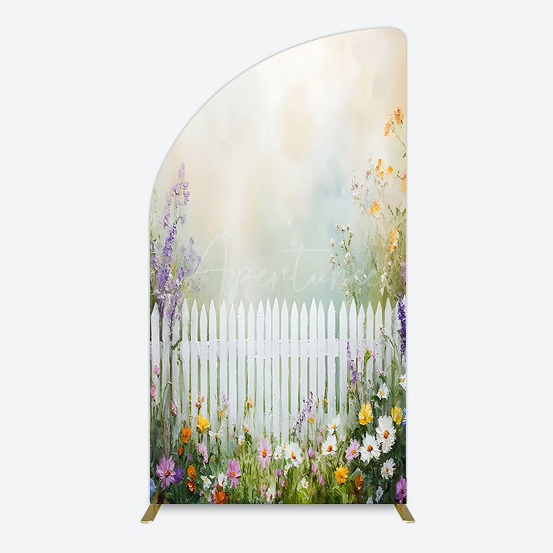 Aperturee - Aperturee Spring Garden Fence Wild Floral Easter Half Moon Arch Bacdrop