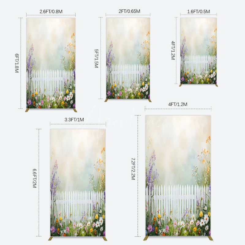 Aperturee - Aperturee Spring Garden Fence Wild Floral Easter Rectangle Bacdrop