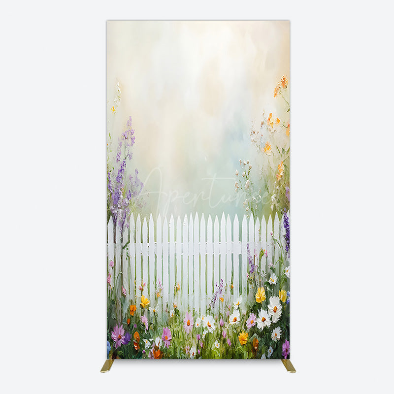 Aperturee - Aperturee Spring Garden Fence Wild Floral Easter Rectangle Bacdrop