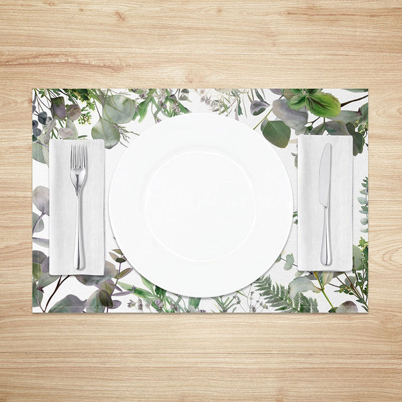Aperturee - Aperturee Spring Green Botanical Placemats Set of 4 Fresh Boho Plant Design for Farmhouse Kitchen Dining Table
