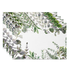 Aperturee - Aperturee Spring Green Botanical Placemats Set of 4 Fresh Boho Plant Design for Farmhouse Kitchen Dining Table