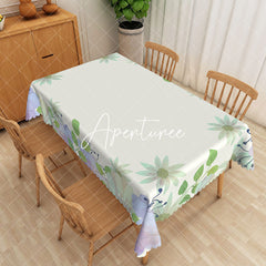 Aperturee - Aperturee Spring Green Leaf Floral Rectangular Tablecloth
