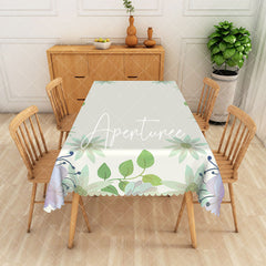 Aperturee - Aperturee Spring Green Leaf Floral Rectangular Tablecloth