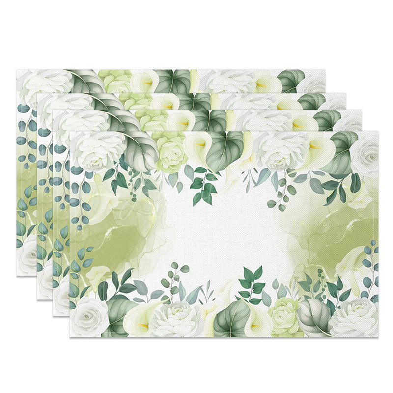 Aperturee - Aperturee Spring Green Leaf Painting Placemats Set of 4 Botanical Watercolor Art for Kitchen Dining Table Decor