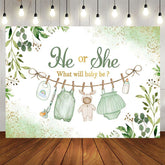 Aperturee - Aperturee Spring Green Leaves He Or She Baby Shower Backdrop
