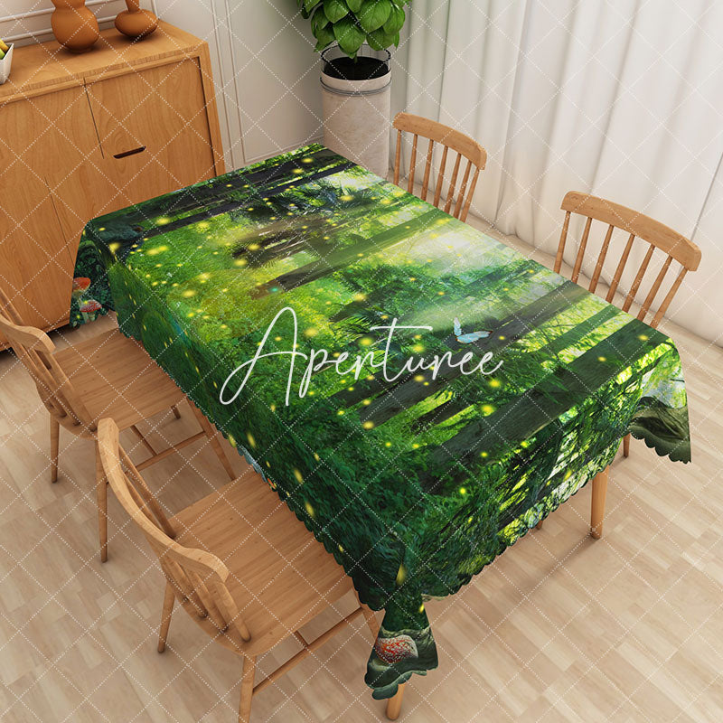 Aperturee - Aperturee Spring Green Magic Forest Rectangular Tablecloth