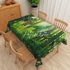 Aperturee - Aperturee Spring Green Magic Forest Rectangular Tablecloth