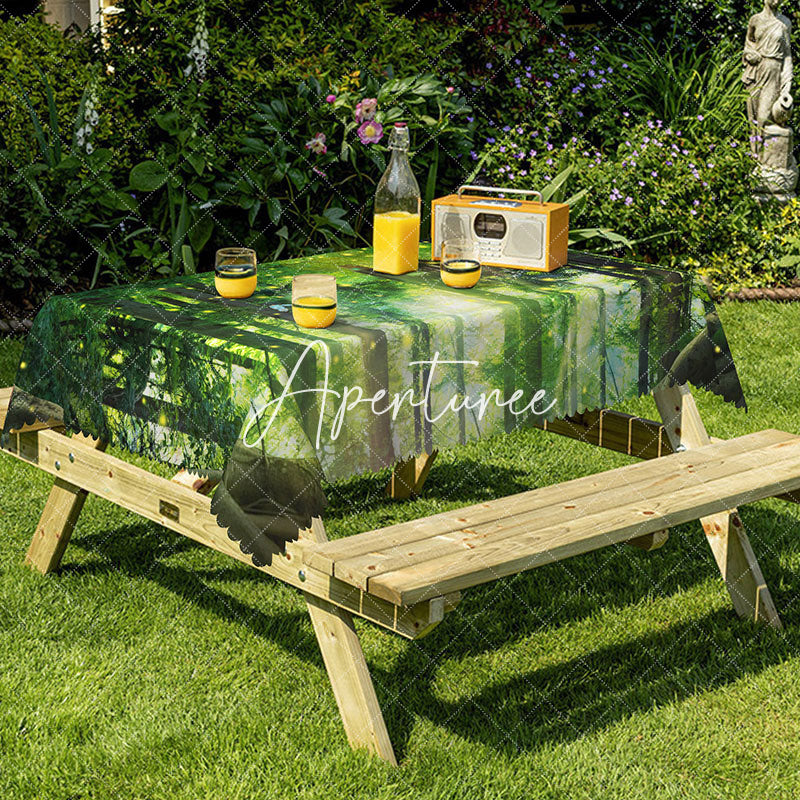 Aperturee - Aperturee Spring Green Magic Forest Rectangular Tablecloth