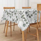 Aperturee - Aperturee Spring Green Rectangle Tablecloth with Botanical Leaf Drawings for Modern Farmhouse and Kitchen Decor