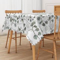 Aperturee - Aperturee Spring Green Rectangle Tablecloth with Botanical Leaf Drawings for Modern Farmhouse and Kitchen Decor