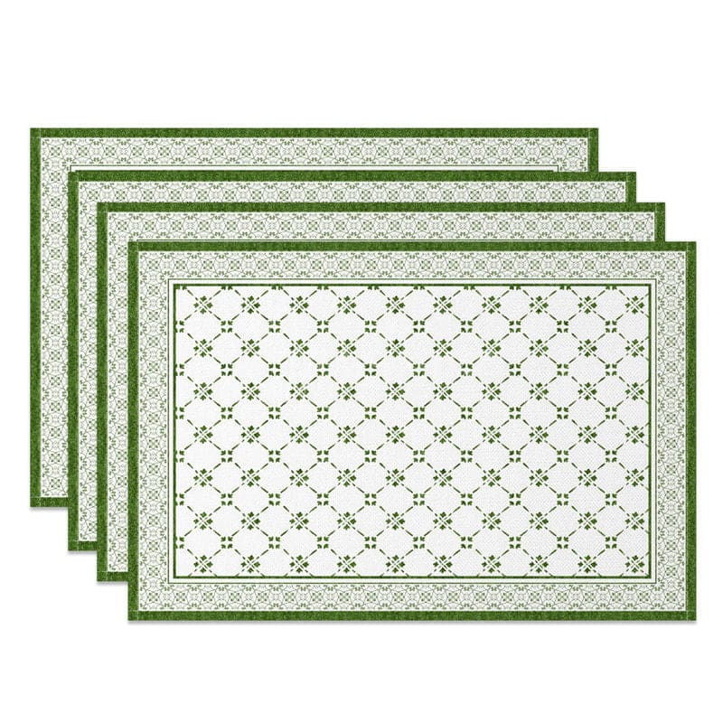 Aperturee - Aperturee Spring Green White Boho Print Set Of 4 Placemats