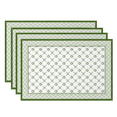 Aperturee - Aperturee Spring Green White Boho Print Set Of 4 Placemats