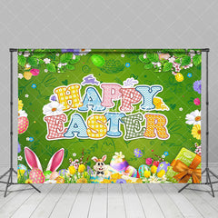 Aperturee - Aperturee Spring Greenery Bunny Eggs Happy Easter Backdrop
