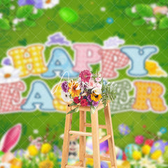 Aperturee - Aperturee Spring Greenery Bunny Eggs Happy Easter Backdrop