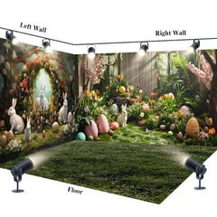 Aperturee - Aperturee Spring Greenery Floral Bunny Easter Room Set Backdrop