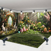 Aperturee - Aperturee Spring Greenery Floral Bunny Easter Room Set Backdrop