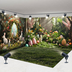 Aperturee - Aperturee Spring Greenery Floral Bunny Easter Room Set Backdrop