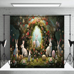 Aperturee - Aperturee Spring Greenery Floral Bunny Easter Room Set Backdrop
