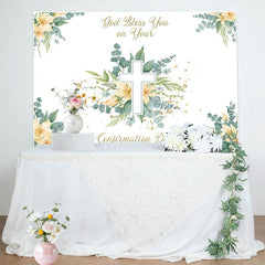 Aperturee - Aperturee Spring Greenery Floral Cross Confirmation Day Backdrop