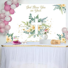 Aperturee - Aperturee Spring Greenery Floral Cross Confirmation Day Backdrop