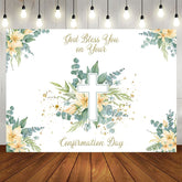 Aperturee - Aperturee Spring Greenery Floral Cross Confirmation Day Backdrop