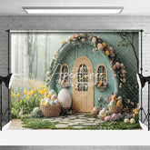 Aperturee - Aperturee Spring Greenery Floral Eggs Easter Photo Backdrop