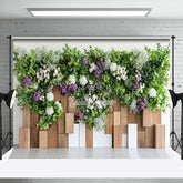 Aperturee - Aperturee Spring Greenery Floral Wooden Wall Photo Backdrop