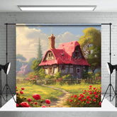 Aperturee - Aperturee Spring Greenery Red Rose Cabin Garden Photo Backdrop