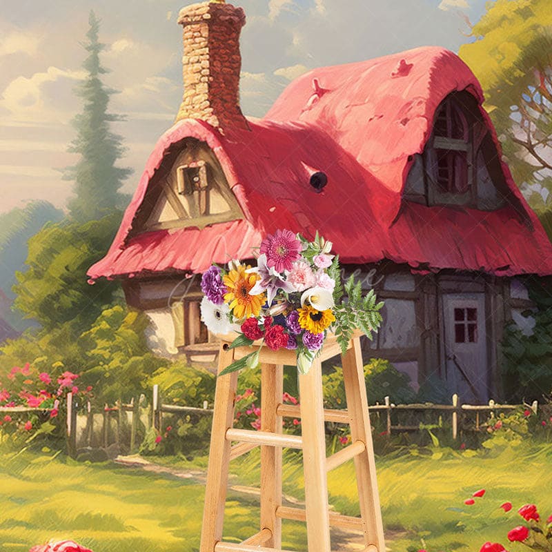 Aperturee - Aperturee Spring Greenery Red Rose Cabin Garden Photo Backdrop