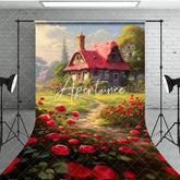 Aperturee - Aperturee Spring Greenery Red Rose Cabin Garden Sweep Backdrop